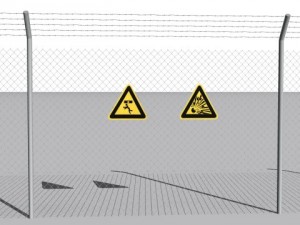 barb wire fences obsticles and warning signs Modello 3D