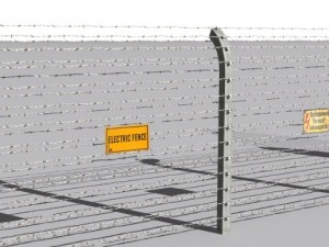 barb wire fences obsticles and warning signs Modello 3D