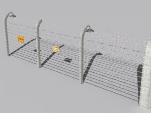 barb wire fences obsticles and warning signs Modello 3D
