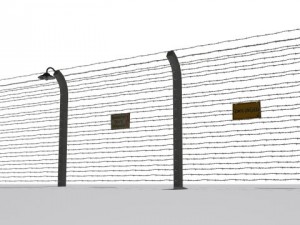barb wire fences obsticles and warning signs Modello 3D