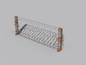 barb wire fences obsticles and warning signs Modello 3D