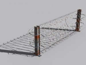 barb wire fences obsticles and warning signs Modello 3D