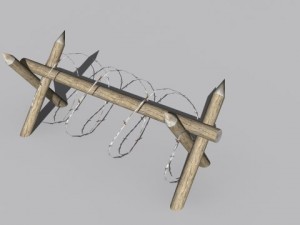 barb wire fences obsticles and warning signs Modello 3D