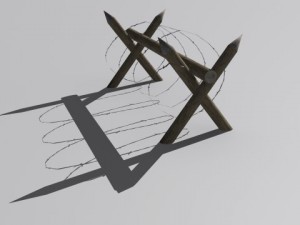 barb wire fences obsticles and warning signs Modello 3D