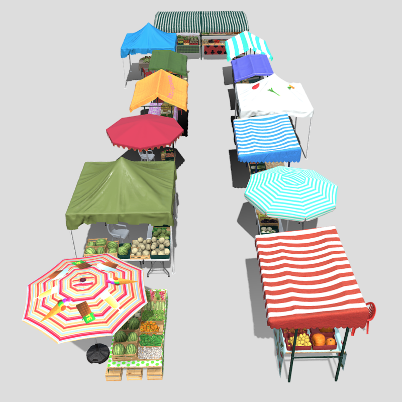 Green market stalls Modello 3D .c4d .max .obj .3ds .fbx .stl .blend 