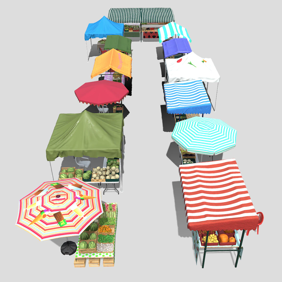 Green market stalls 3D Model .c4d .max .obj .3ds .fbx .stl .blend 