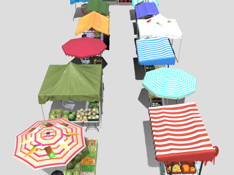 Green market stalls 3D Model