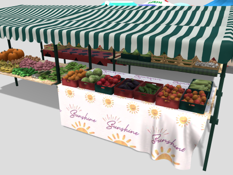 Green market stalls Modello 3D