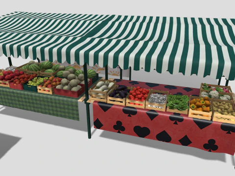 Green market stalls 3D Model