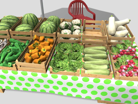Green market stalls 3D Model