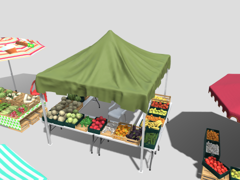 Green market stalls Modello 3D