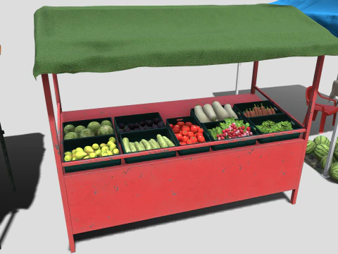 Green market stalls 3D Model