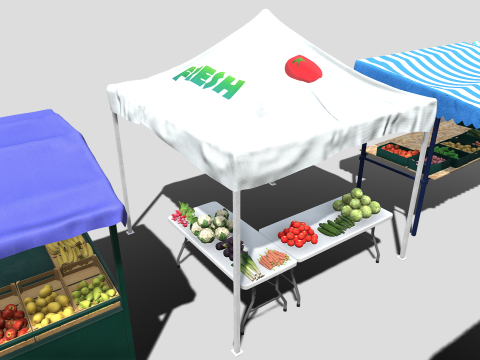 Green market stalls Modello 3D
