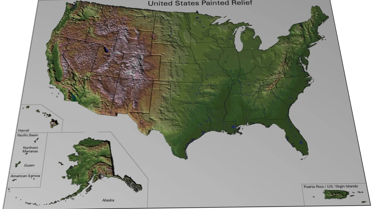 usa painted relief 3D Model .c4d .max .obj .3ds .fbx .stl .blend 