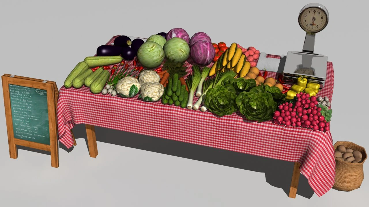 vegetable stand 3D Model .c4d .max .obj .3ds .fbx .stl .blend 
