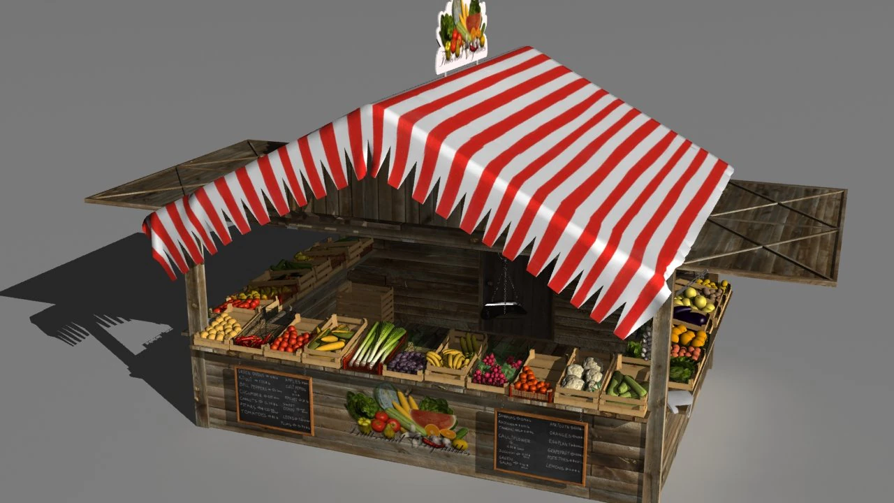 fruit and vegetable stand 3D Model .c4d .max .obj .3ds .fbx .stl .blend 