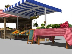 3 farmers market stands 3D Model