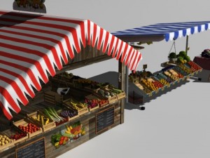 3 farmers market stands 3D Model