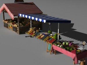 3 farmers market stands 3D Model