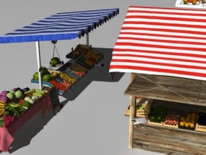 3 farmers market stands 3D Model