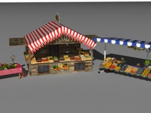 3 farmers market stands 3D Model