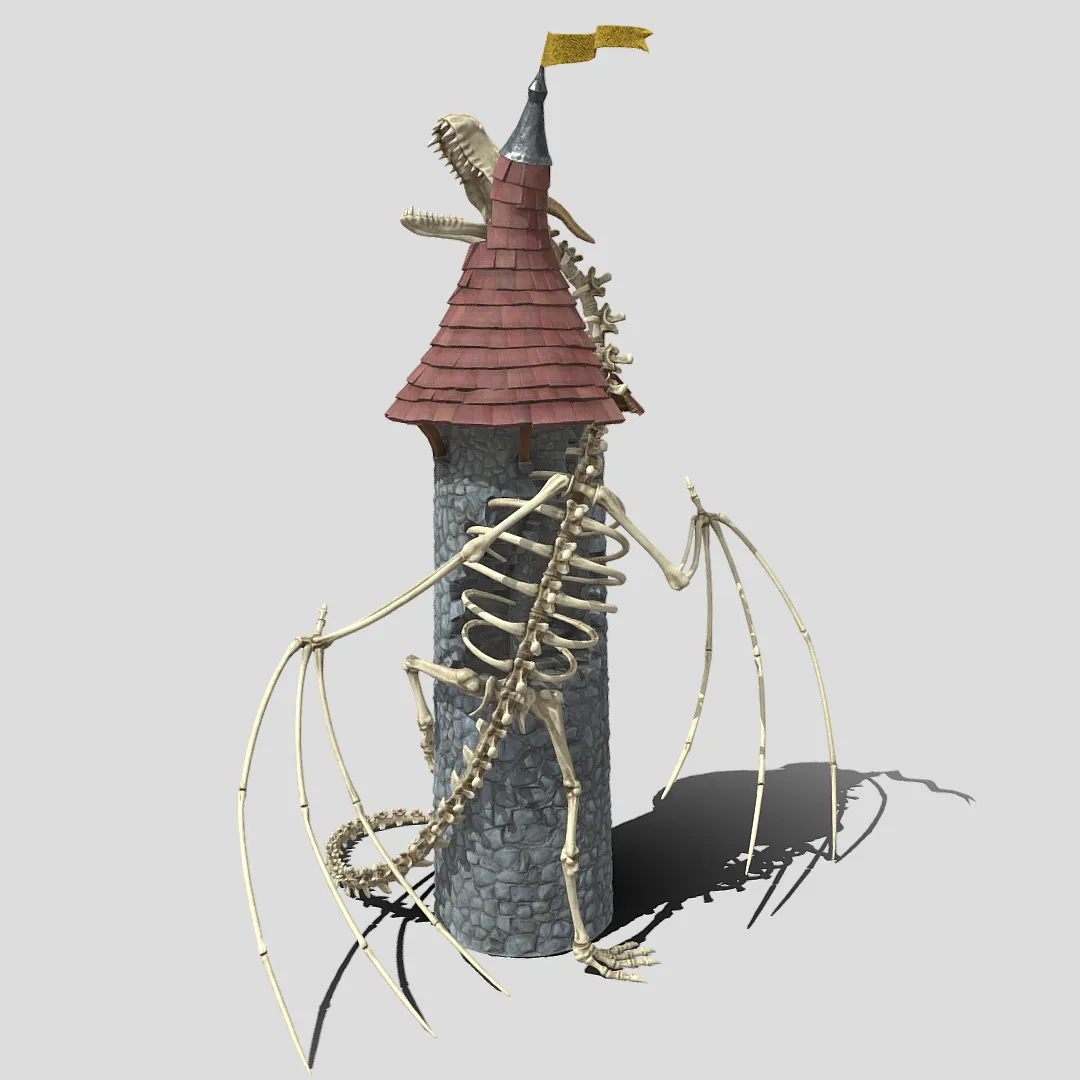 Dragon skeleton watch tower 3D Model .c4d .max .obj .3ds .fbx .stl .blend 