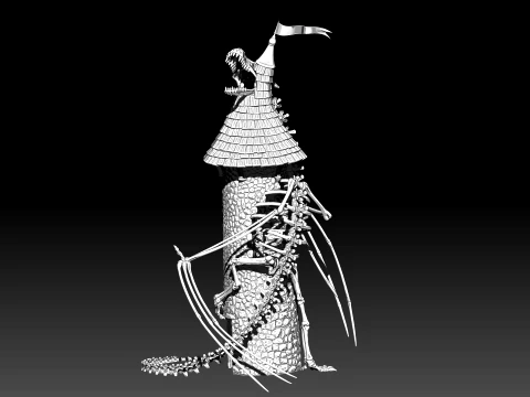 Dragon skeleton watch tower 3D Model