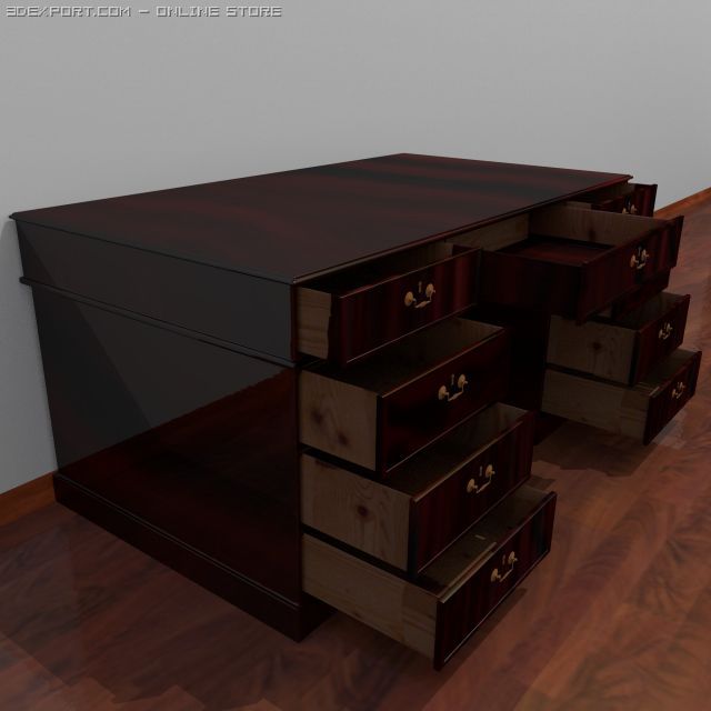 dark wood desk 3D Model .c4d .max .obj .3ds .fbx .stl .blend