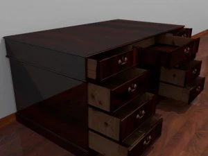 bureau en bois fonc&eacute; Modèle 3D