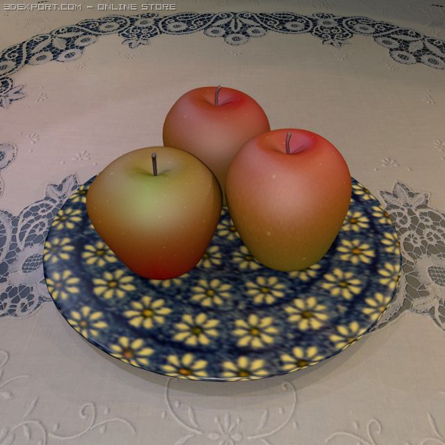 apples on plate 3D 모델 .c4d .max .obj .3ds .fbx .stl .blend 