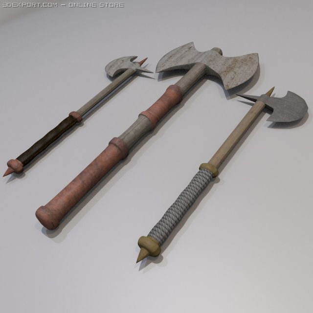 battle axe collection 3D Модель .c4d .max .obj .3ds .fbx .stl .blend