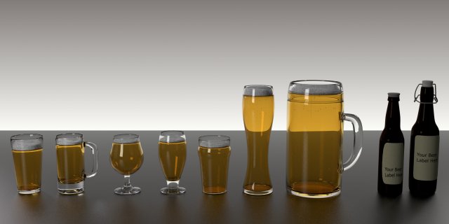 glass  beer bottle collection Modèle 3D .c4d .max .obj .3ds .fbx .stl .blend 