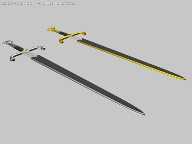 twin hand and a half swords 3D Model .c4d .max .obj .3ds .fbx .stl .blend 