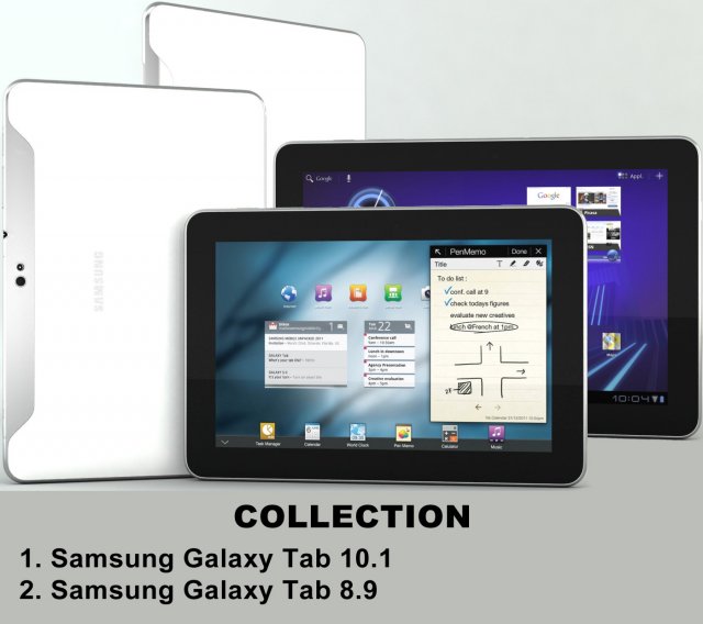 samsung galaxy tab collection 3D Model .c4d .max .obj .3ds .fbx .stl .blend 