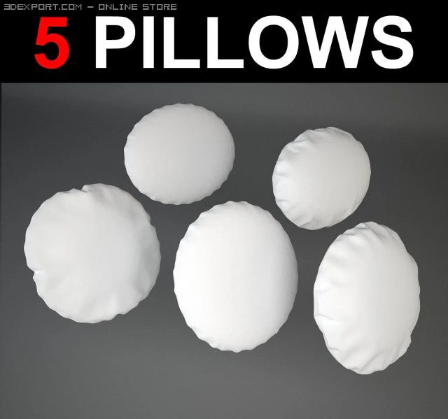 5 round pillows 3D Model .c4d .max .obj .3ds .fbx .stl .blend 