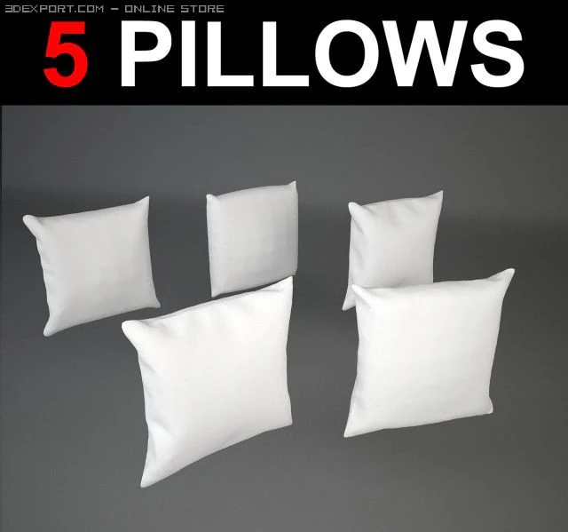 5 square pillows 3D Model .c4d .max .obj .3ds .fbx .stl .blend 
