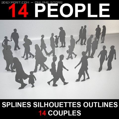 14 people shapes Model 3D .c4d .max .obj .3ds .fbx .stl .blend 