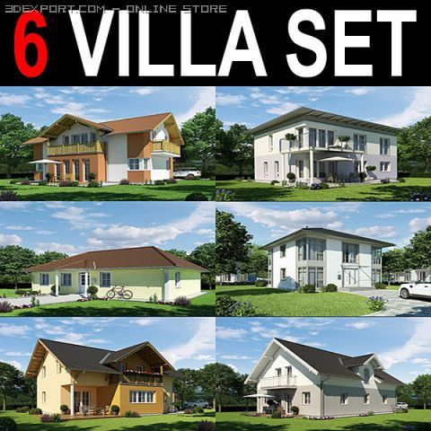 6 villa collection 3D 모델 .c4d .max .obj .3ds .fbx .stl .blend 