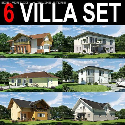 6 villa collection 3D Model .c4d .max .obj .3ds .fbx .stl .blend 