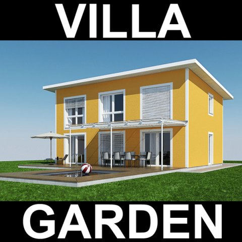 villa with garden 3D Model .c4d .max .obj .3ds .fbx .stl .blend 