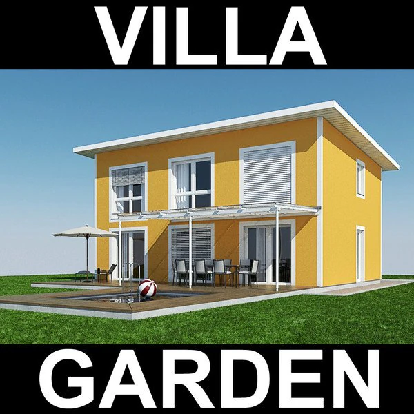 villa with garden 3D Model .c4d .max .obj .3ds .fbx .stl .blend 