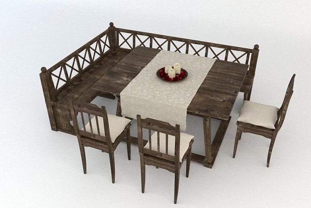 old wooden tableset Model 3D .c4d .max .obj .3ds .fbx .stl .blend 
