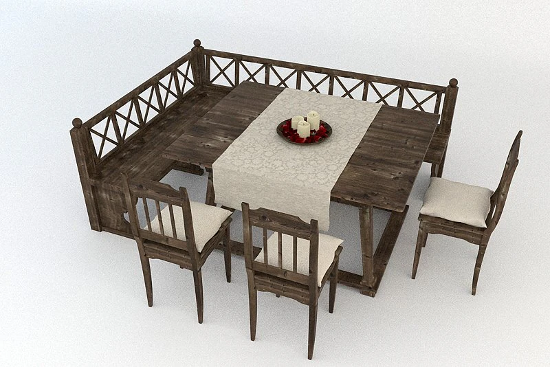 old wooden tableset 3D Model .c4d .max .obj .3ds .fbx .stl .blend 