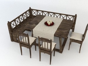 old wooden tableset 3D Model