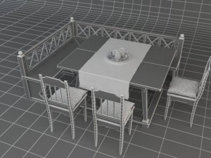 old wooden tableset Model 3D