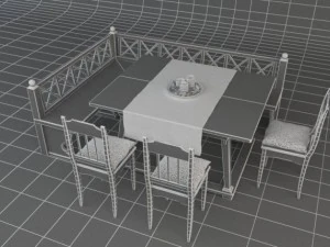 old wooden tableset 3D Model