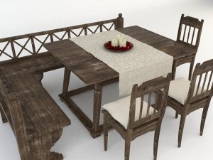 old wooden tableset Model 3D
