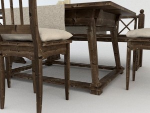 old wooden tableset Model 3D