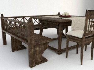 old wooden tableset Model 3D