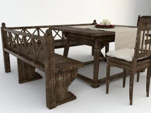 old wooden tableset 3D Model